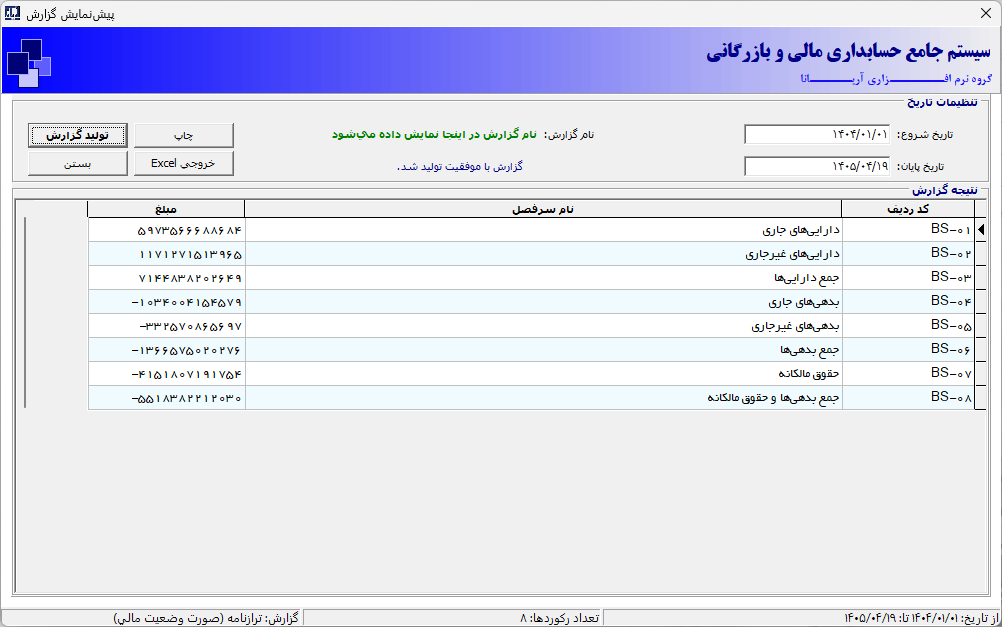 خروجی گزارش